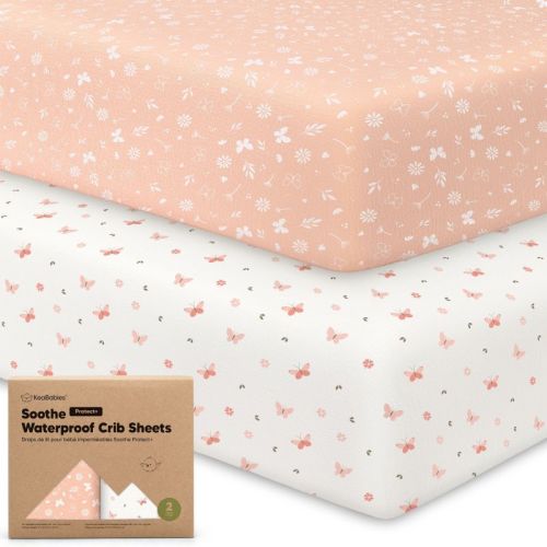 KeaBabies 2pk Soothe Waterproof Fitted Crib Sheets for Girl, Boy, 52x28 100% Organic Soft Cotton Crib Mattress Protector Sheet
