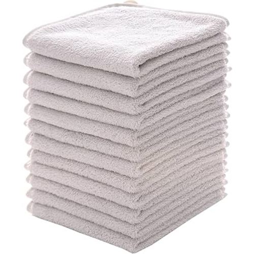 MUKIN Baby Washcloths Set - 12 Pack 12x12 Inches Microfiber Coral Fleece Face Towel for Newborns, Infant, Toddlers or Kids. Ultra Soft and Absorbent wash Cloth for Baby (Gray)