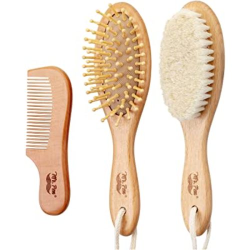 Mr. Pen- Baby Brush and Comb Set, 3Pcs, Wooden, Baby Hair Brush, Cradle Cap Brush, Baby Brush Set for Newborns, Infant Hair Brush, Baby Comb and Brush Set, Newborn Hair Brush, Baby Brushes for Hair