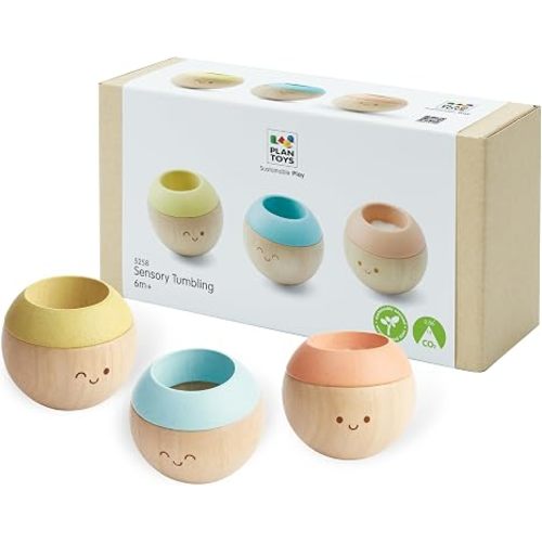 PlanToys® Pastel Wooden Tumbling Montessori Toy | Developmental Baby Toy for Fine Motor Skills & Sensory Play | Safe & Eco-Friendly for Babies 6 Months+