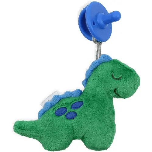 Itzy Ritzy Pacifier & Lovey Set - Includes Silicone Pacifier with Stuffed Animal Lovey - Detachable Plush Dinosaur Pacifier Holder & Coordinating Blue Silicone Pacifier, Ideal for Ages 0 Months & Up
