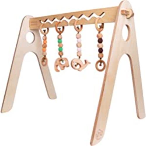 Habitual Monkey Wooden Baby Play Gym With 4 Baby Toys, Montessori Toys, Boho, Cute, Sturdy, Spacious, Eco-friendly and Non-toxic Baby Gym, The Best Baby Shower Gift For Your Green Loving Friends