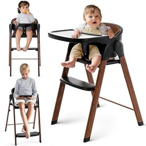 Baby High Chair Foldable, Adjustable High Chairs for Babies and Toddlers, Portable Highchair for Baby Chair with Removable Tray Dishwasher-Safe 6 Months up to 240 Lb.Black