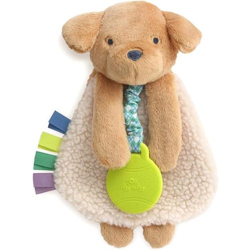 Itzy Ritzy - Itzy Lovey Including Teether - Baby Lovey with Teether, Textured Ribbons & Dangle Arms - Features Crinkle Sound, Sherpa Fabric and Minky Plush (Puppy)