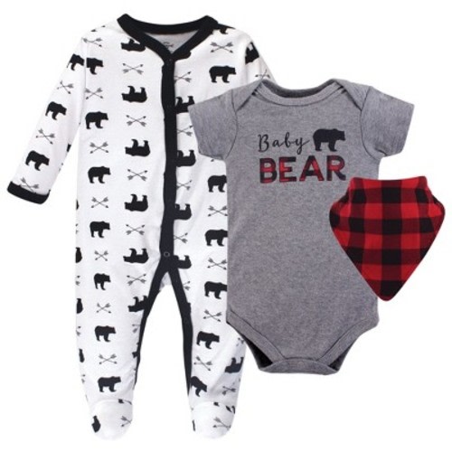 Little Treasure Baby Boy Sleep and Play, Bodysuit and Bib, Baby Bear, 0-3 Months