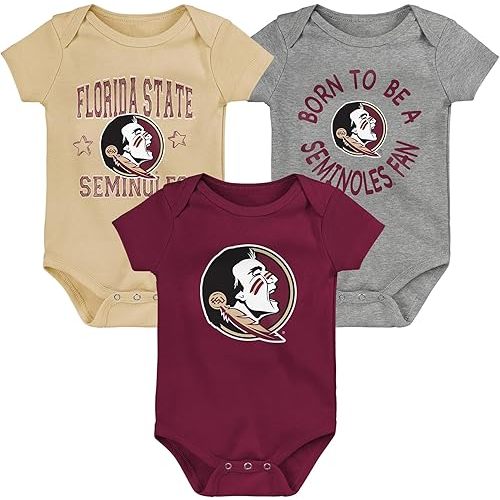 Outerstuff NCAA Teams Newborn Baby and Infant Born to Be Short Sleeve Bodysuit Variety 3-Pack (0-18m)