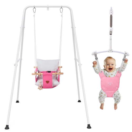 2 in 1 Baby Jumper, Toddler Swing and Bouncer, Indoor Outdoor Baby Swings for Infants, Pink