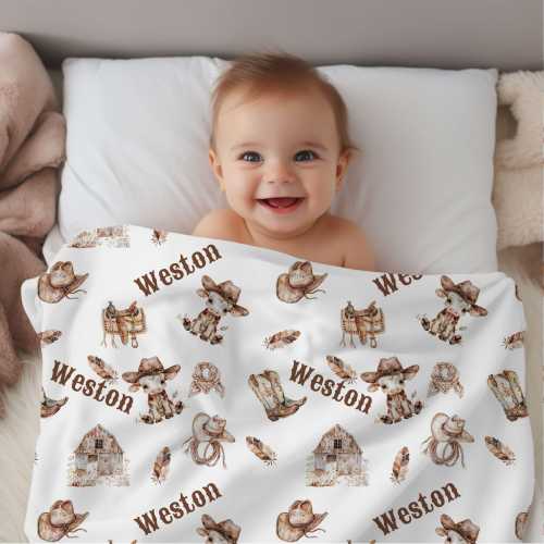 Western Blanket, Cowboy Personalized Baby Blanket Gift, Toddler Blanket, Desert Decor, Toddler Birthday Gift, Western Theme Nursery