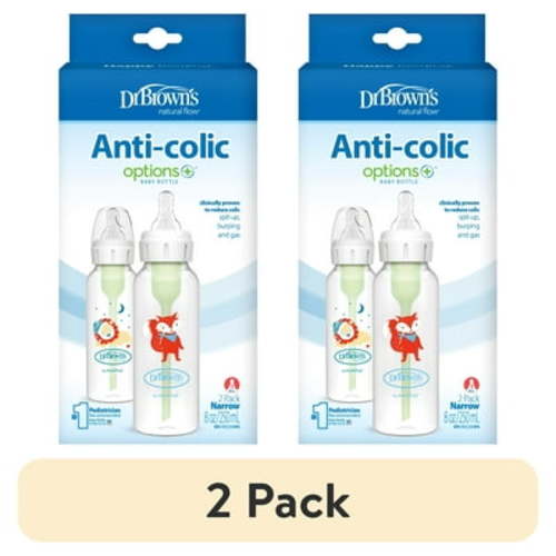 (2 pack) Dr. Brown's Natural Flow Anti-Colic Options+ Narrow Baby Bottle, Fox/Lion, 8 oz, 0m+, 2 Pack