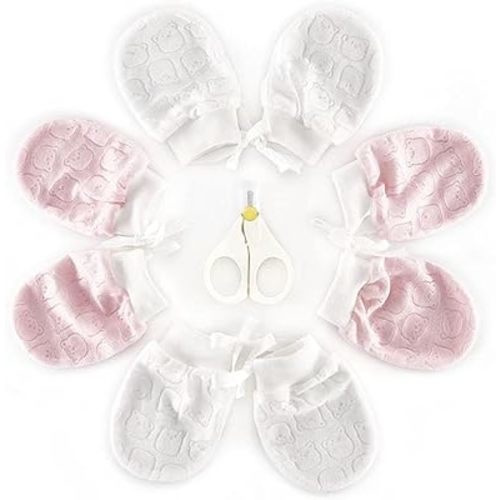 SANCNEE Preemie Mittens for Girls, No Scratch Newborn Mittens Set with Nail Clipper, 4Pairs