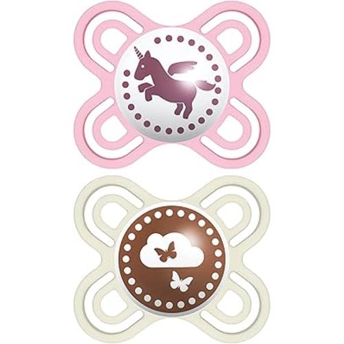 MAM Perfect Baby Pacifier, Patented Nipple, Developed with Pediatric Dentists & Orthodontists, 2 Pack, 0-3 Months, Girl