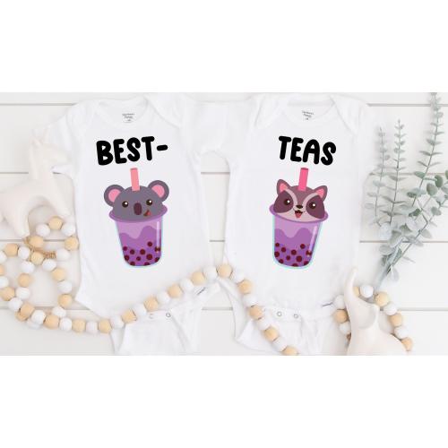 Twins Besties Baby Onesie Set ~ Kawaii Boba Tea ~ Newborn Infant Bodysuit ~ Toddler And Kids Shirt ~ Cousin Gift ~ Gift for Grandchild