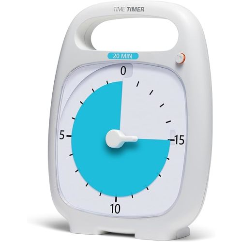Time Timer PLUS 20 Minute Desk Visual Timer — Countdown Timer with Portable Handle for Classroom, Office, Homeschooling, Study Tool with Silent Operation (White)