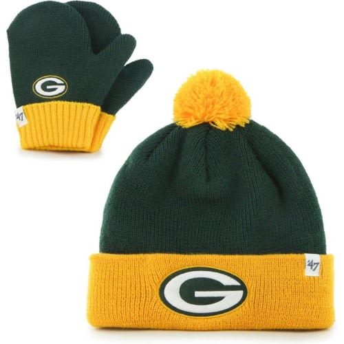 '47 Infant '47 Green/Gold Green Bay Packers Bam Bam Cuffed Knit Hat With Pom and Mittens Set, Green