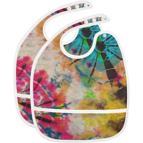 MCHIVER Tie Dye Baby Bibs for Infant Boy Girl Waterproof Feeding Bib Apron Adjustable Cotton Food Eating Bib 2 Pack