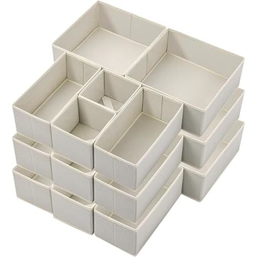 Stero 18 Pack Drawer Organizers for Clothing, Dresser Drawer Organizer Clothes, Fabric Foldable Closet Organizers and Storage Basket Bins for Clothes, Underwear, Bras, Socks (Light Grey)