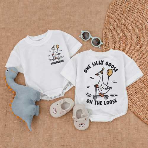 One Silly Goose On The Lose Bubble Romper, Custom Name Baby Bodysuit, Birthday Baby Gift, Funny Shirt for Kids, Baby Bubble Romper
