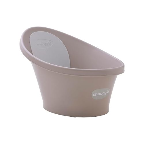 Shnuggle Newborn Baby Bath | Built in Support Bump and Soft Backrest | Suitable from Newborn | Bath Seat Support Includes Plug | Taupe