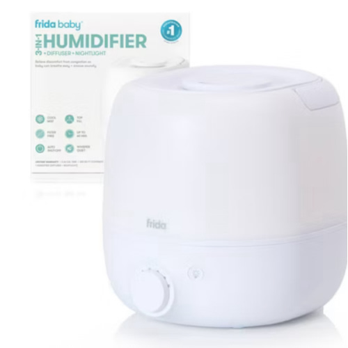 Frida Baby 3-in-1 Cool Mist Humidifier for Large Rooms, Top Fill Humidifier for Bedroom, Allergy Relief, 60 Hour Runtime + Nightlight, Auto Shut-Off, Quiet, Carry Handle, Essential Oil Diffuser