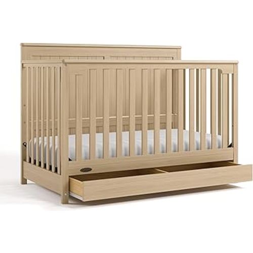 Graco Hadley 5-in-1 Convertible Crib with Drawer (Driftwood) – GREENGUARD Gold Certified, Fits Standard Crib Mattress, Converts to Toddler Bed, Daybed and Full Bed, 4 Adjustable Mattress Heights