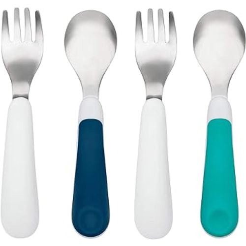 OXO Tot Training Fork and Spoon Set, Teal/Navy (2 Pack)