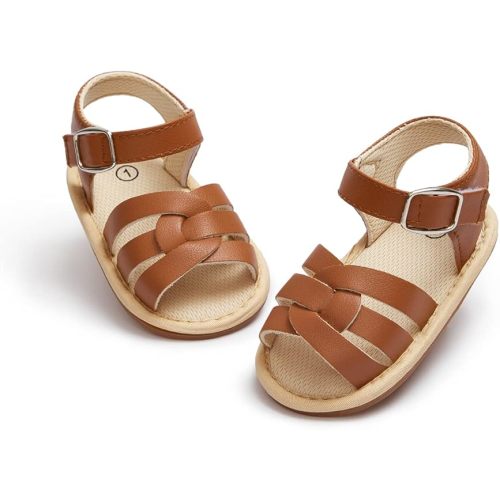 Miamooi Infant Baby Girls Boys Sandals Summer Bowknot Crib Shoes Toddler Pu Leather Flower Soft Rubber Sole Dress Flats First Walker Shoes