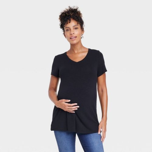 Short Sleeve V-Neck with Side Zip Nursing Maternity T-Shirt - Isabel Maternity by Ingrid & Isabel™, Color: Black, Size: M