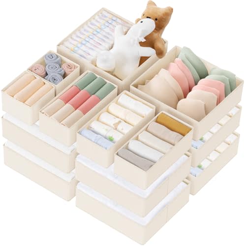 Criusia Drawer Organizer Clothes, 21 Pack Dresser Organizer for Baby Clothes, Underwear, Sock - Foldable Closet Organization and Storage Dividers Bins for Nursery, Bedroom (Beige)