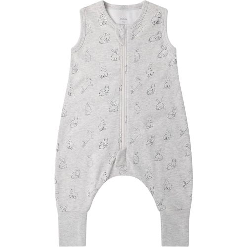 Owlivia 1.0 Tog 100% Organic Cotton Baby Sleeping Bag with Feet Toddler Sleeping Bags with Legs Sleeveless Wearable Blanket(1.0tog Gray Rabbit,1 Years-70)