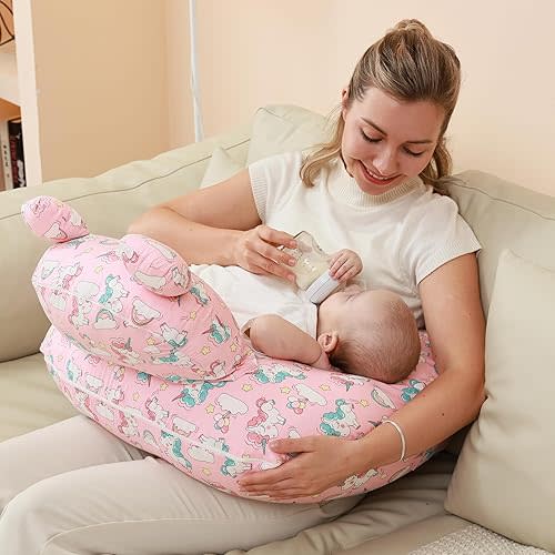 Nursing Pillow for Breastfeeding, Breast Feeding Pillow for Mom Support, Adjustable Waist Strap and Removable Cotton Cover, Unicorn