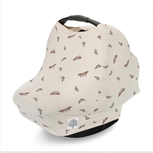 Parker Baby 4 in 1 Car Seat Cover for Girls and Boys - Stretchy Carseat Canopy, Nursing Cover, Grocery Cart Cover, High Chair Cover - "Butterfly"