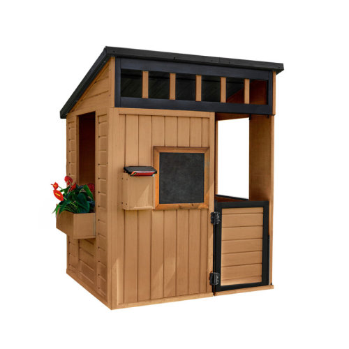 Backyard Discovery Caraway Cottage Cedar Wooden Kids Playhouse with Play Kitchen, Chalkboard, and Mailbox | Wayfair
