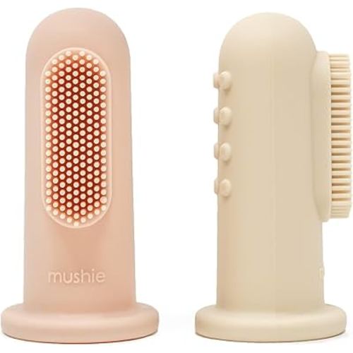 mushie Baby Finger Toothbrush (Blush/Shifting Sand) 2-Pack