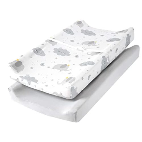 TILLYOU Baby Changing Pad Cover, Changing Table Cover For Girls Boys, Ultra Soft Breathable, 2 Pack Grey Elephant & Cloud