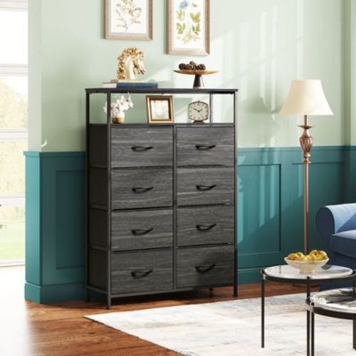 Fabric Dresser 8 Drawers, Tall Storage Chest Tower for Bedroom, Closet, Living Room, Hallway, Space-Saving Organizer Unit, Charcoal Gray