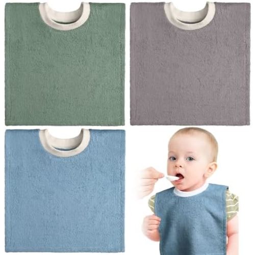 Foaincore 3 Pieces Full Coverage Toddler Bibs Pullover Baby Bibs Absorbent Cotton Terry Towel Toddler Bibs