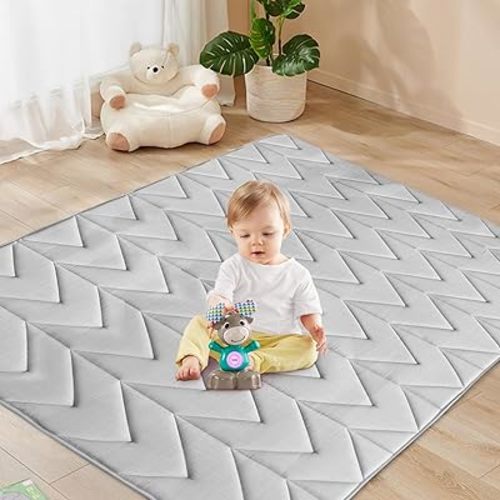 Foam Play Mat 50×50, Muslin Kids Play Mat Fits for Dripex & Suposeu Playpen, One-Piece Crawling Mat for Baby & Toddler to Play on Floor, Non Slip, Grey