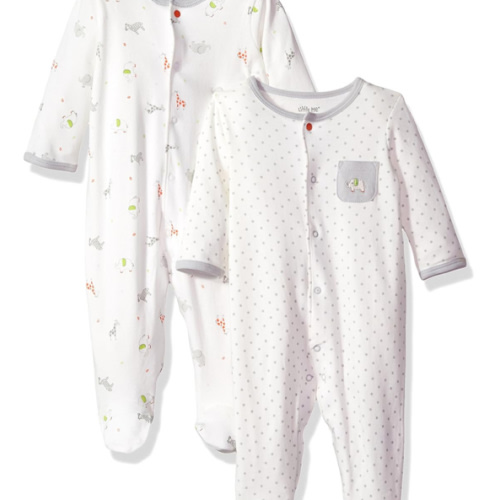Little Me Baby Boys' and Girls' 2pc 100% Cotton Side Snap Romper Sleeper Footies