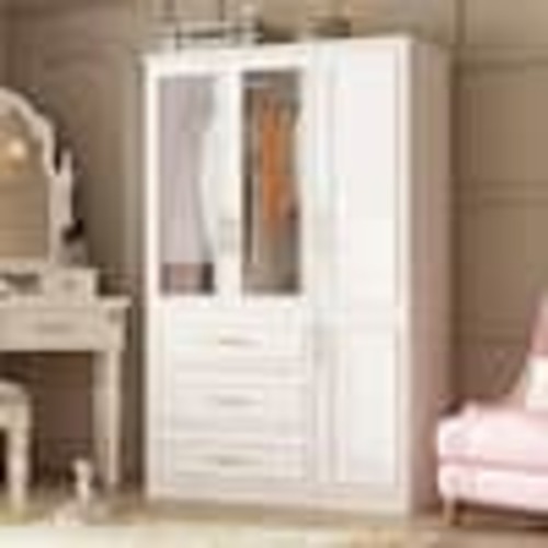 FUFU&GAGA 2-Combination White Wood 47.6 in. W 4-Door Big Armoires with 2-Hanging Rods, 3-Drawers, Shelves 74.8 in. H x 19.3 in. D KF020366,367