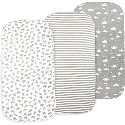 Baby Bassinet Sheet Set for Boy and Girl, 3 Pack, Universal Fitted for Oval, Hourglass & Rectangle Bassinet Mattress, Fitted Sheets Size 32 x 16 x 4 Inches, Grey - Bassinet Sheet (3 Pack)