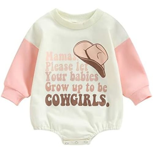 Kayotuas Western Baby Boy Girl Clothes Sweatshirt Romper Cow Print Long Sleeve Bodysuit Oversized Sweater Spring Fall Outfits