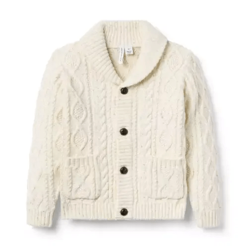 Boy Jet Ivory Cable Knit Shawl Collar Cardigan by Janie and Jack