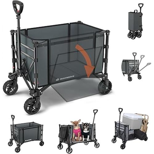 Collapsible Wagon Cart with Wheels 220lbs Foldable Wagon 120L Shopping Cart for Groceries Folding Utility Wagon for Beach, Garden, Camping, Sport, Apartment, Wheelbarrows, Gray