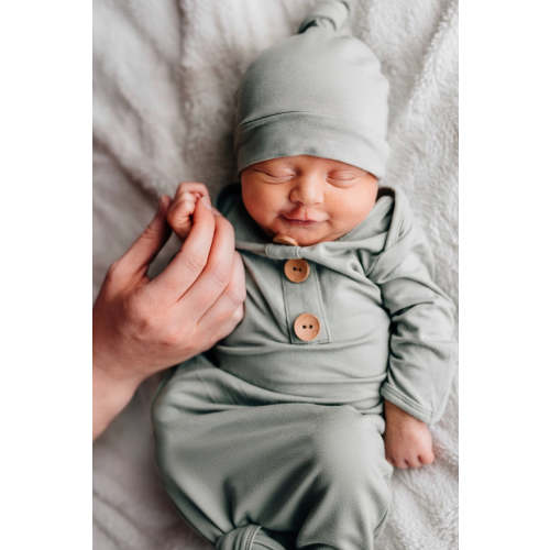 Solid Moss Bamboo Baby Knot Gown & Hat