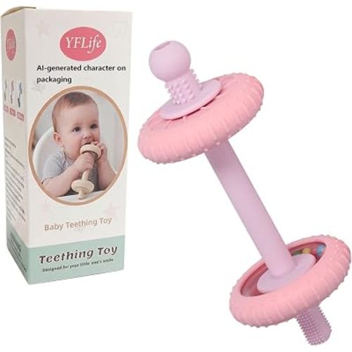 Baby Teething Toys Baby Rattle Teething Straw 3-in-1 Barbell-Shaped