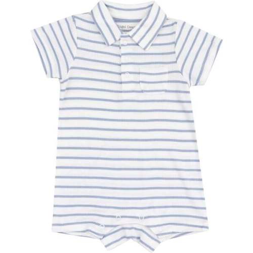 Polo Shortie, French Stripe Dusty Blue - Angel Dear | Maisonette