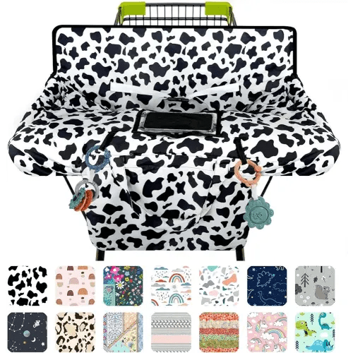 Shopping Cart Cover for Baby 2-in-1 High Chair Cover with Safety Harness Multifunctional Cow Pattern Cart Covers for Babies Soft Padded Grocery Cart Cover for Baby Boy Girl