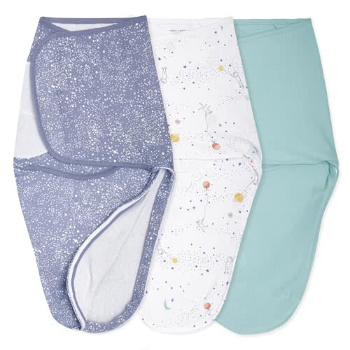 aden + anais Essentials Easy Swaddle Wrap Quick Change with Bottom Zipper, Snug Cotton Knit Baby Wrap Swaddle Blanket for Newborns, TOG 1.0, 3-Pack, Stargaze, 0-3 Months, Small/Medium