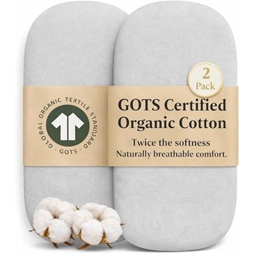 GOTS Organic Bassinet Sheets Compatible with Halo Bassinest Swivel Sleeper, Delta Children Simmons Kids Bassinet, Arms Reach Versatile Oval/Rectangle Pads, Premium Weight Turkish Cotton