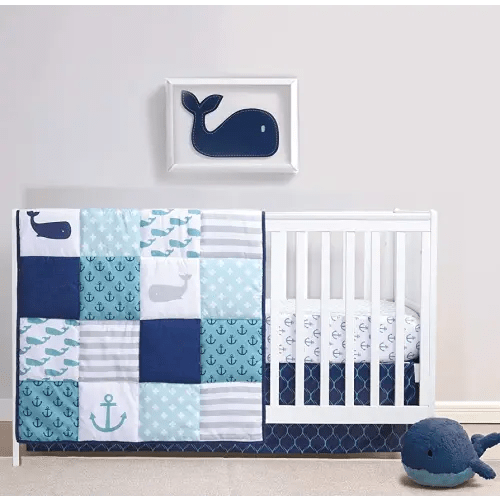 The Peanutshell Nautical Crib Bedding Set for Baby Boys or Girls - 3 Piece Unisex Nursery Set - Crib Quilt, Crib Sheet, Crib Skirt
